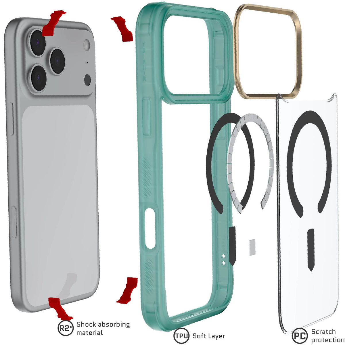 iPhone 17 Pro Max Case Teal Clear MagSafe Protective Phone Cover Shockproof