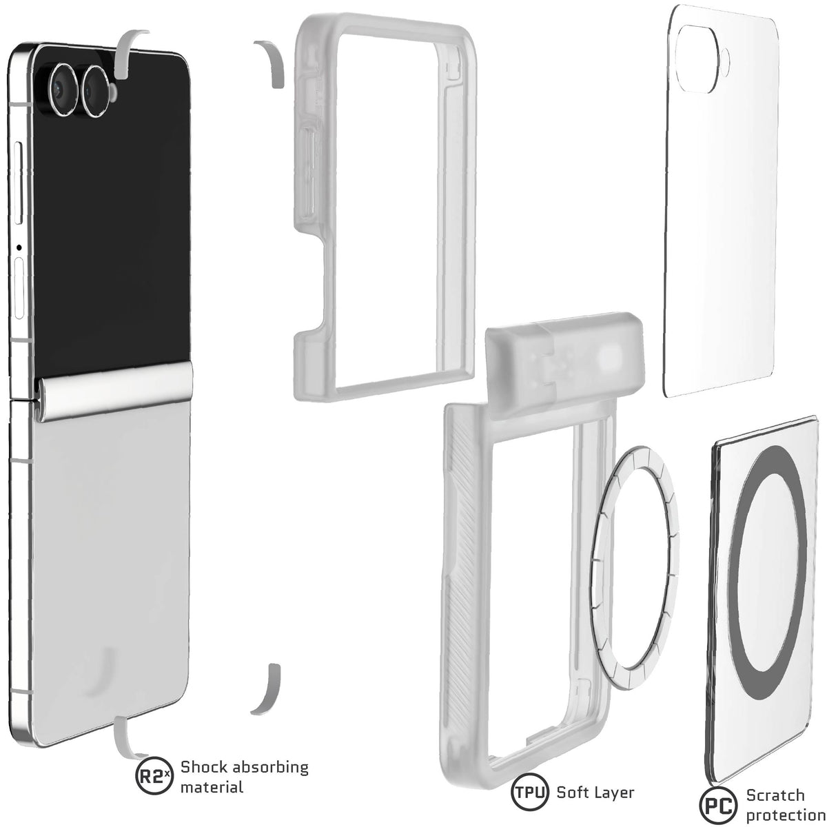 Samsung Flip7 Case Clear Protective Phone Cover Magnetic MagSafe Kickstand