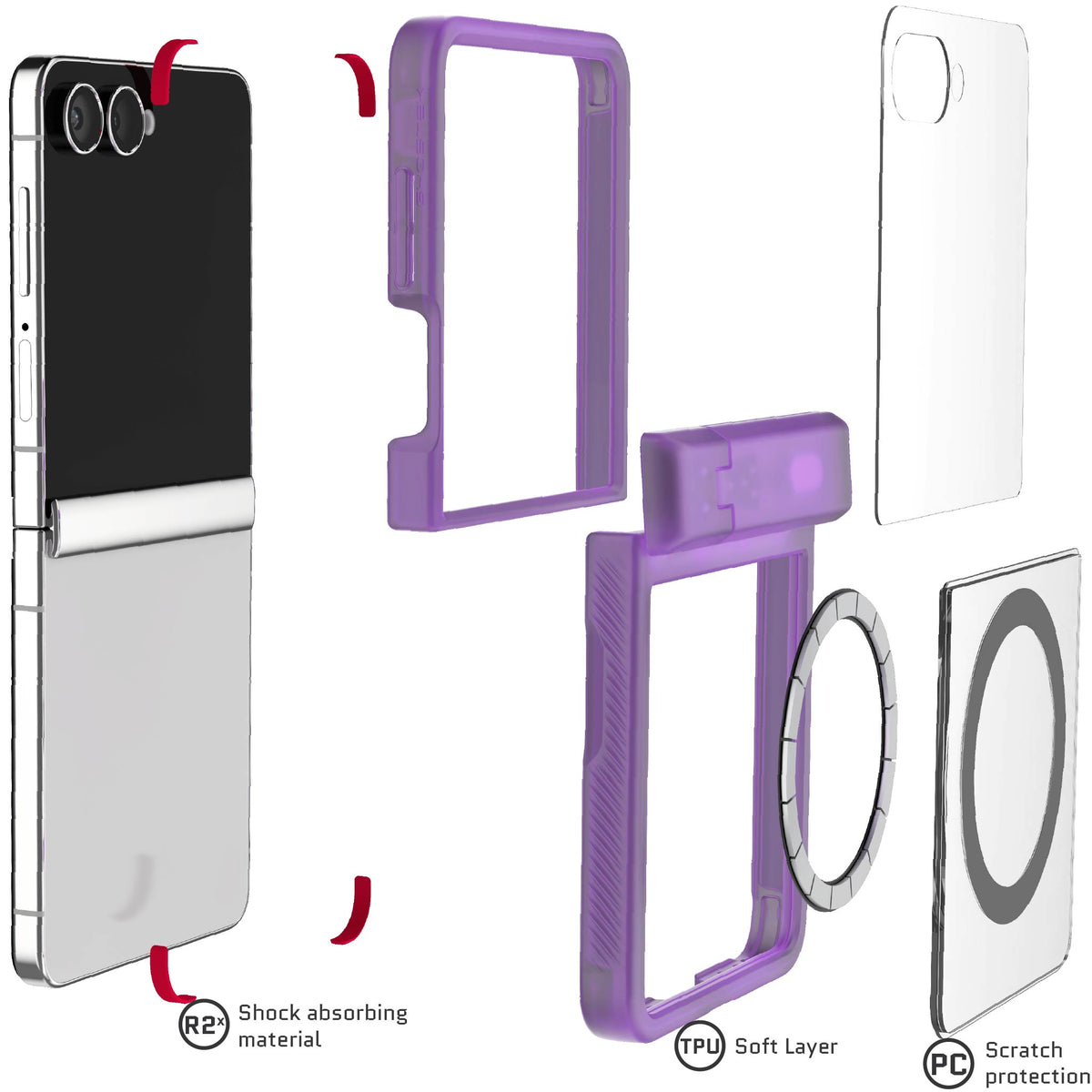Galaxy Z Flip 7 Case Purple Protective Phone Cover Magnetic MagSafe Kickstand