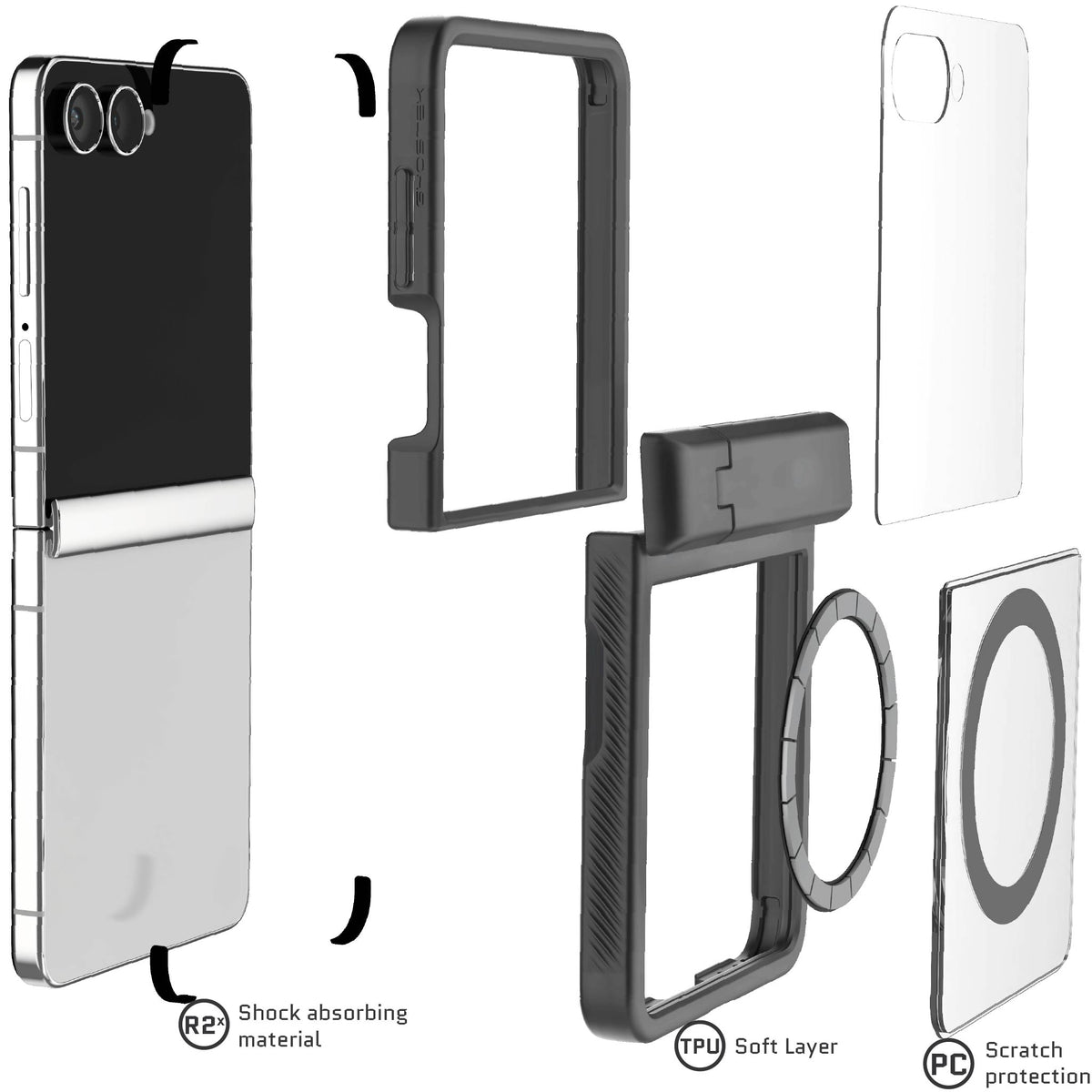 Galaxy Z Flip 7 Case Smoke Matte Protective Phone Cover Magnetic MagSafe Kickstand