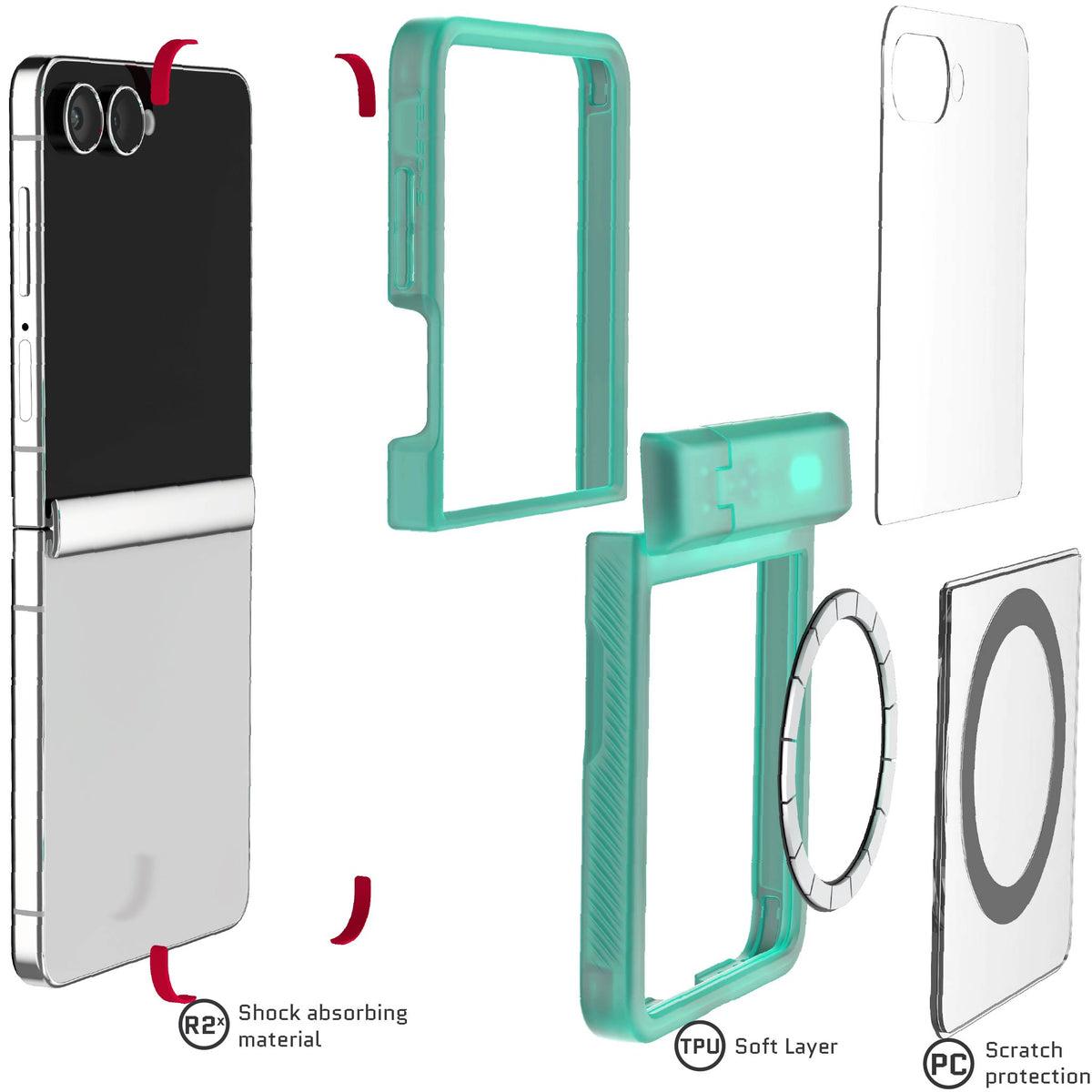 Galaxy Flip7 Case Teal Protective Phone Cover Magnetic MagSafe Kickstand