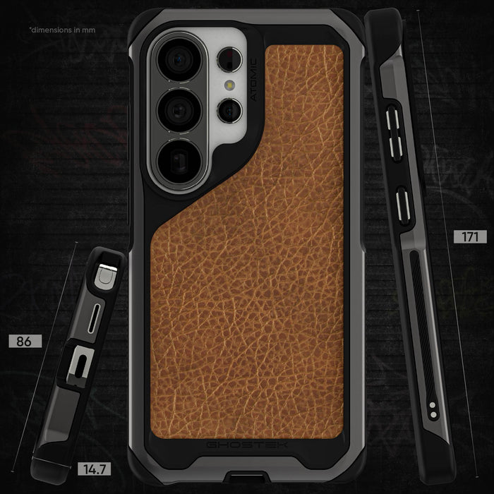 Galaxy S26 Ultra Case Clear Metal MagSafe Brown Leather Gunmetal