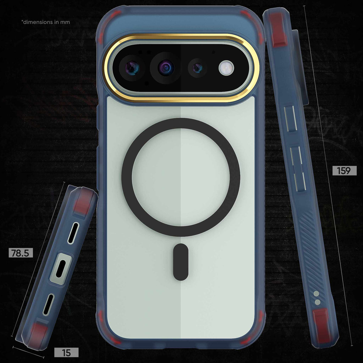 Pixel 11 Pro Case Clear Blue MagSafe Magnetic Ring Protective Cover