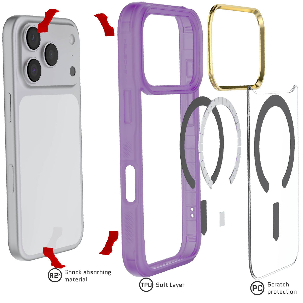 iPhone 18 Pro Case Purple Clear MagSafe Protective Phone Cover Shockproof Magnetic Mag Safe Slim Thin