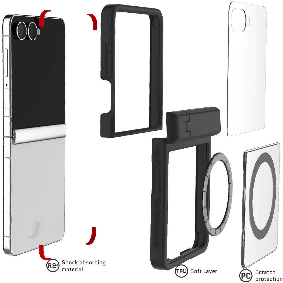 Galaxy Z Flip 7 Case Black Protective Phone Cover Magnetic MagSafe Kickstand