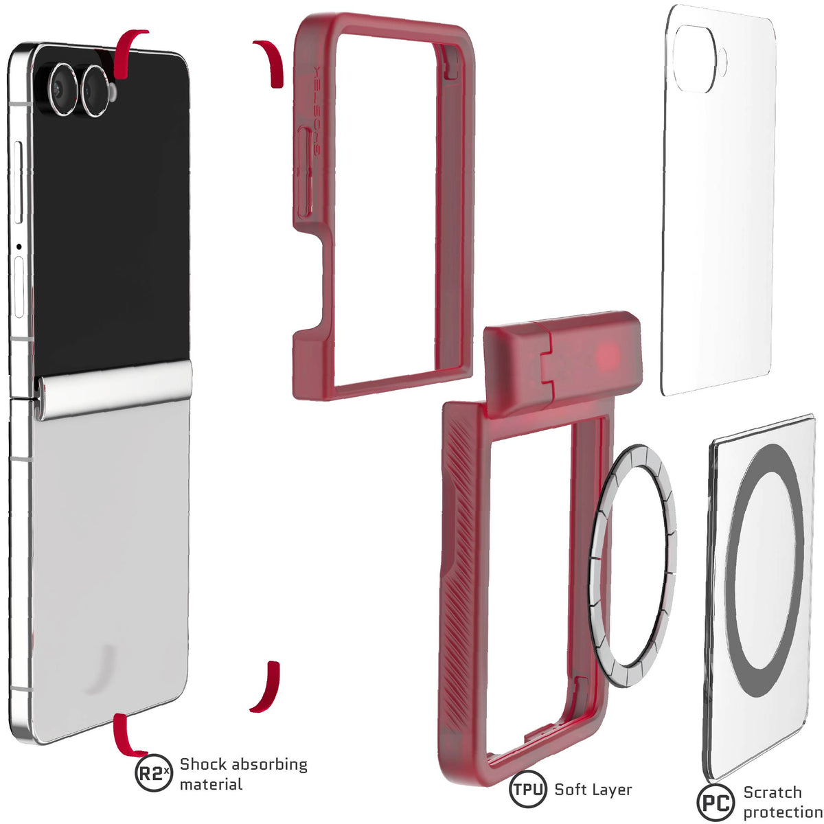 Samsung Galaxy Z Flip 7 Case Red Protective Phone Cover Magnetic MagSafe Kickstand