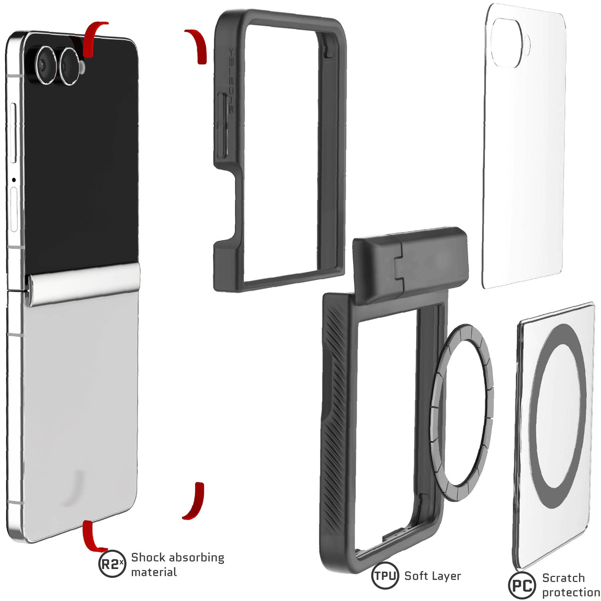 Galaxy Flip 7 Case Smoke Protective Phone Cover Magnetic MagSafe Kickstand