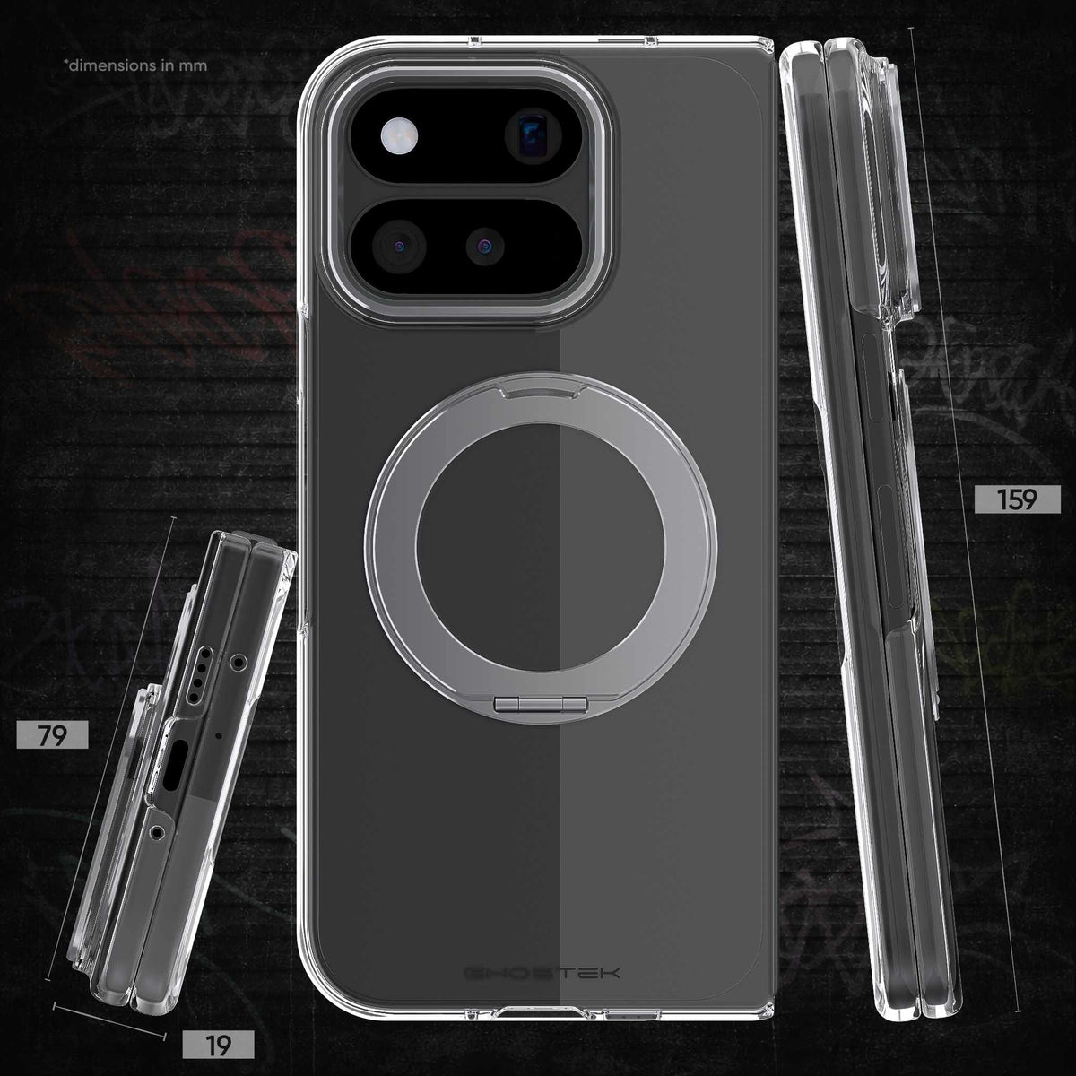 Google Pixel 11 Pro Fold Phone Case Clear Silver MagSafe Ring Magnetic Cover