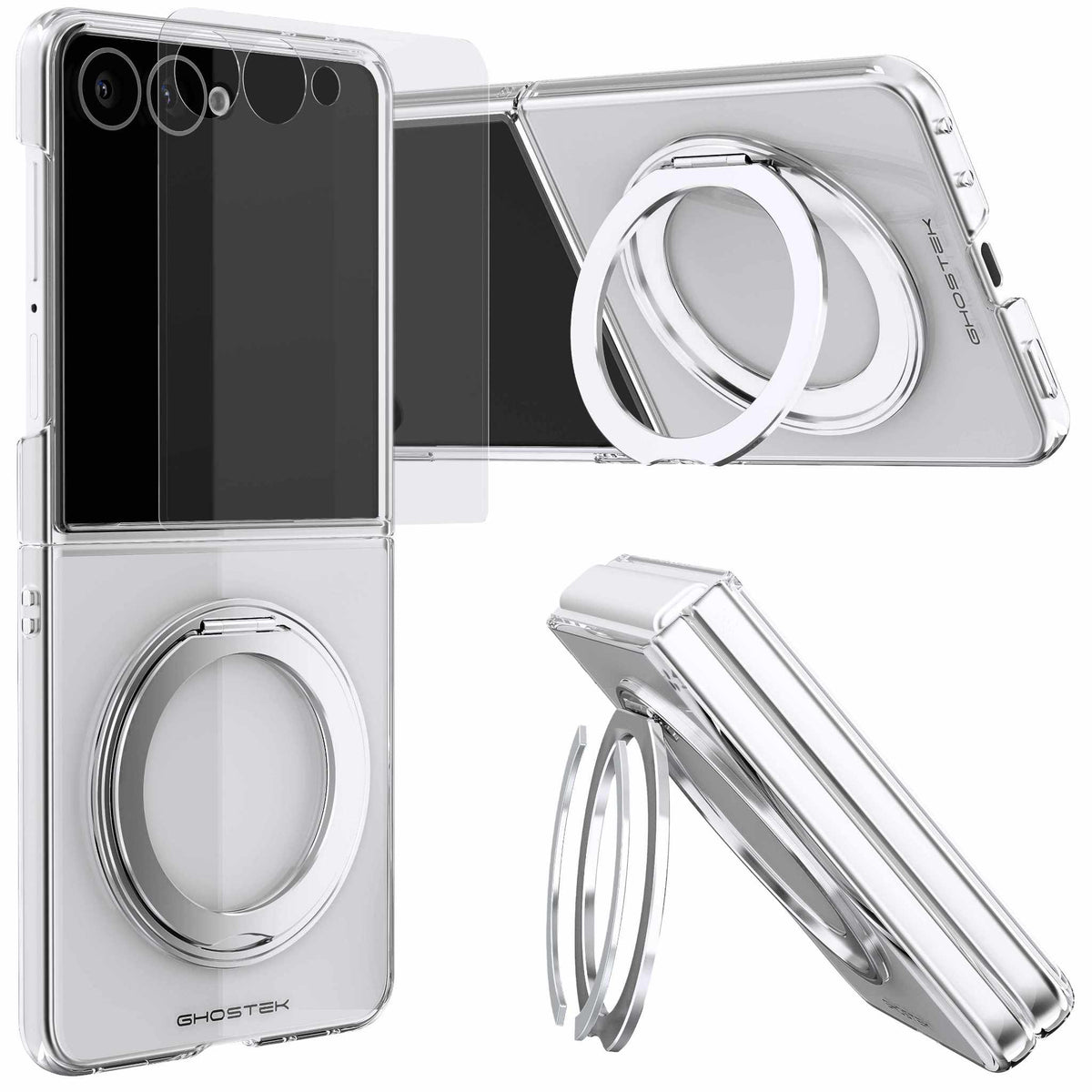 Samsung Galaxy Z Flip 8 Case Clear Silver MagSafe Magnetic Kickstand Protective Phone Case