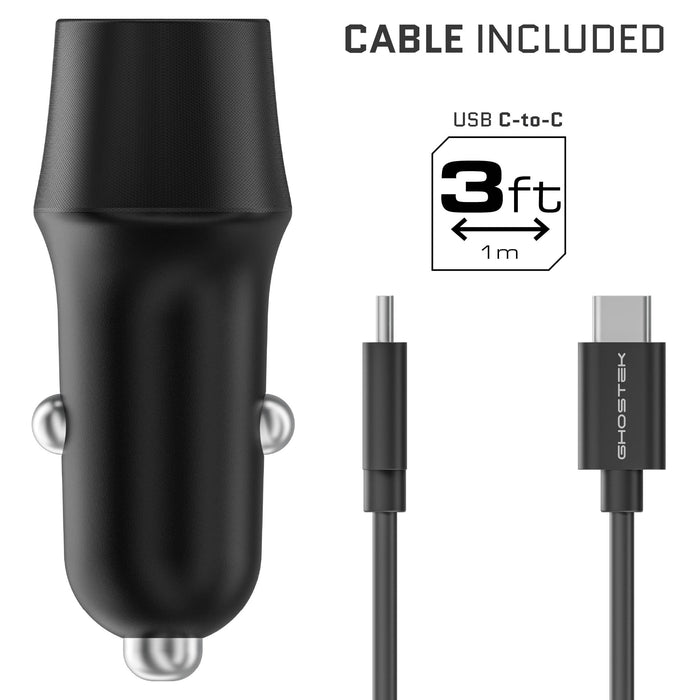 Dual USB-C Car Charger Fast Charging Cable