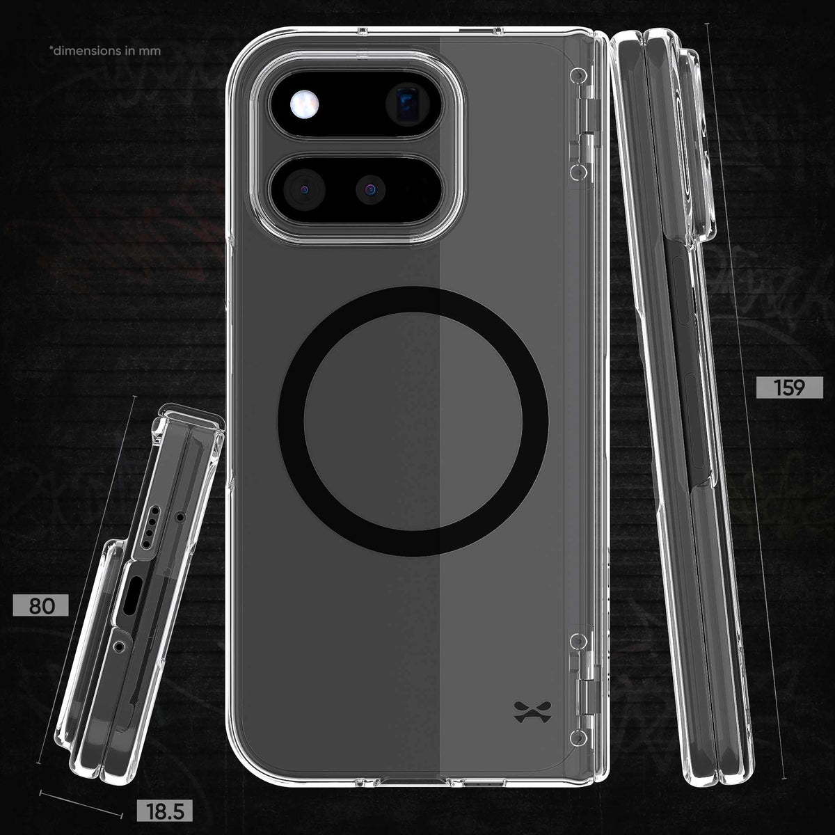 Pixel 11 Pro Fold Case Clear MagSafe Hinge Cover Black