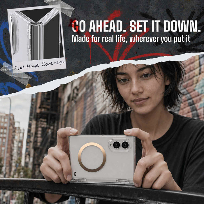 Samsung Galaxy Z Fold 8 Case Clear Gold MagSafe Hinge Cover Magnetic