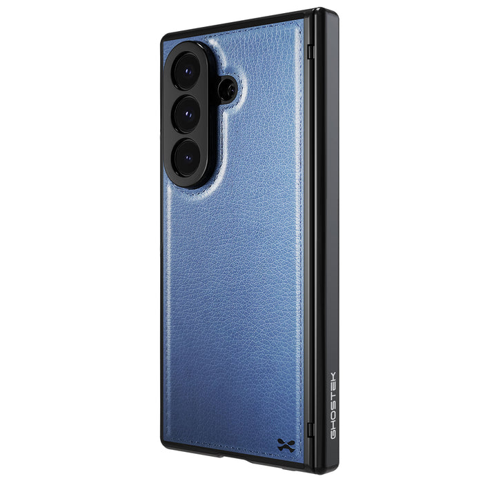 Leather Samsung Galaxy Z Fold 7 Case Blue with MagSafe Magnetic
