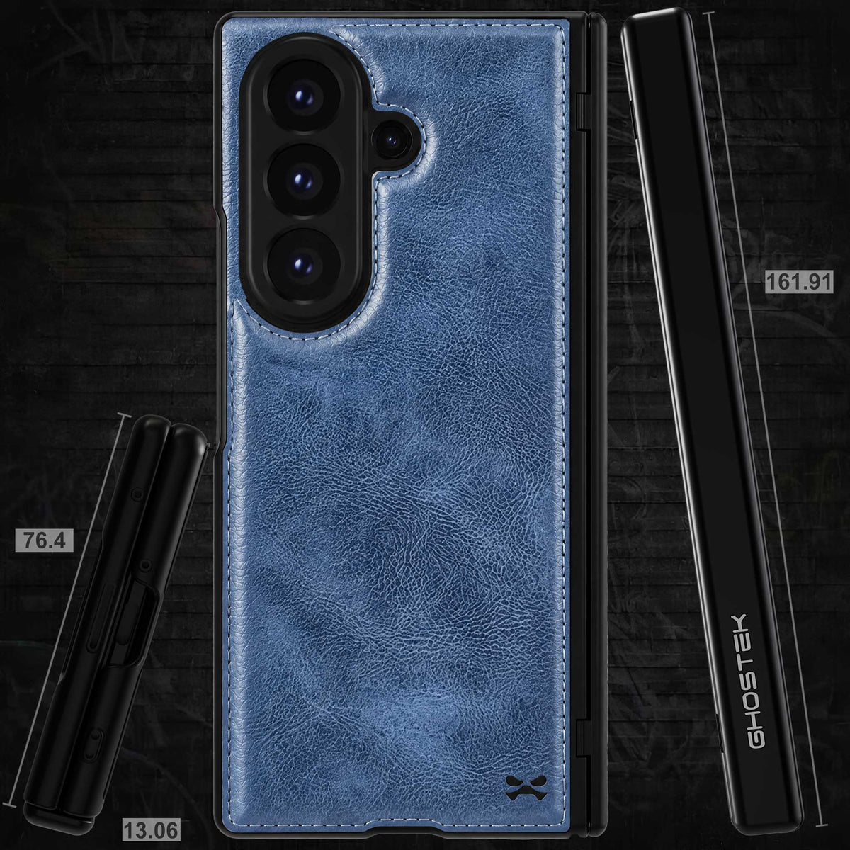 Galaxy Z Fold 8 Ultra Blue Leather Case with MagSafe and Screen Protector