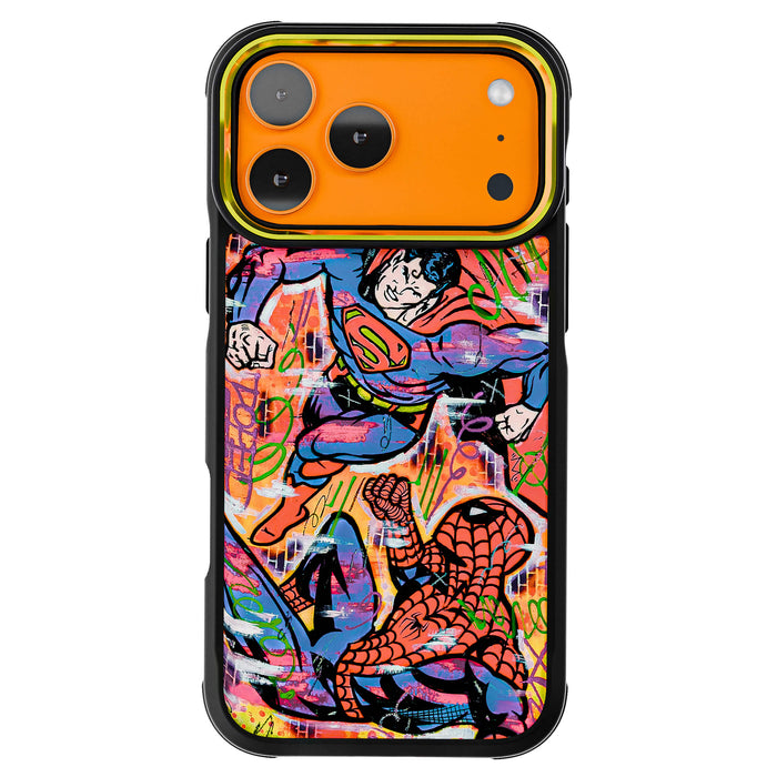 iPhone 17 Pro Max Case Spiderman vs Superman Spraypaint Collab Artwork Phone Cover MagSafe Doped Out M Artist