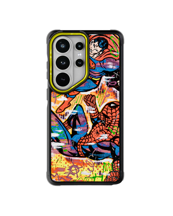 Galaxy S26 Ultra Spiderman vs Superman Spraypaint Artist Artwork Protective Phone Case